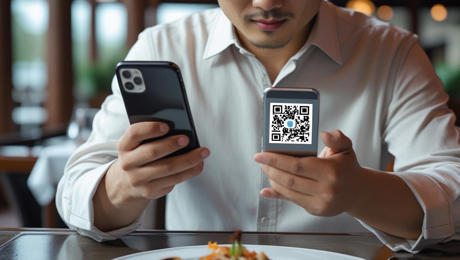 Customer scanning QR code